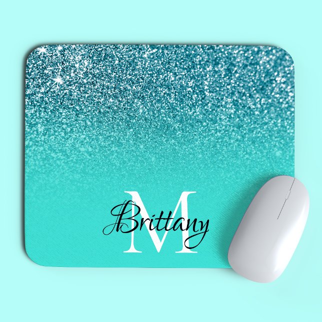 Teal Glitter Ombre Personlig Monogram Musmatta (Skapare uppladdad)