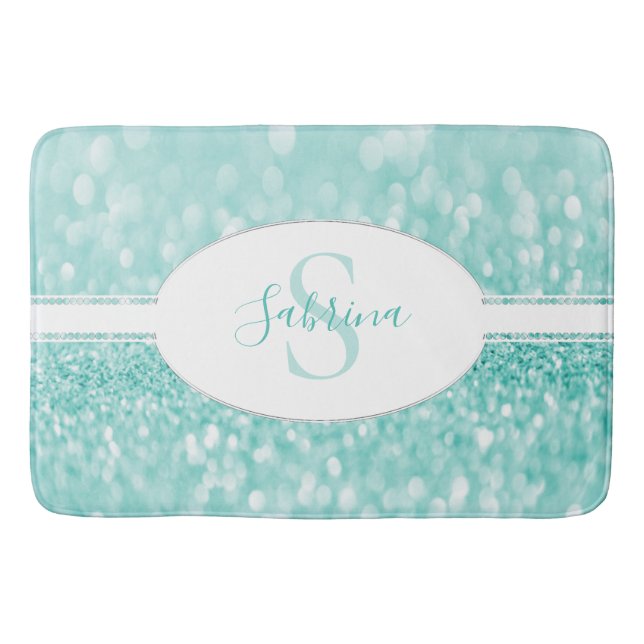 Teal Glitter personalize Bath Mat Badrumsmatta (Framsidan)