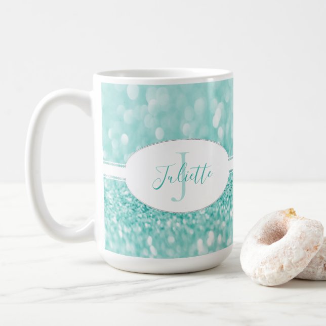 Teal Glitter personalize Coffee Mugg (Med munk)