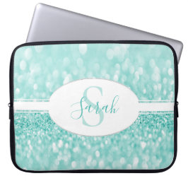 Teal Glitter personalize Laptop sleeve