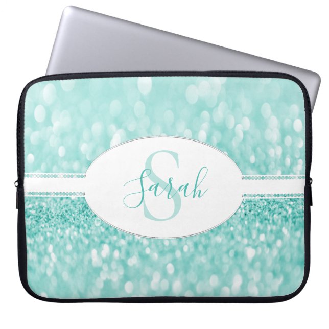 Teal Glitter personalize Laptop sleeve (Framsidan)
