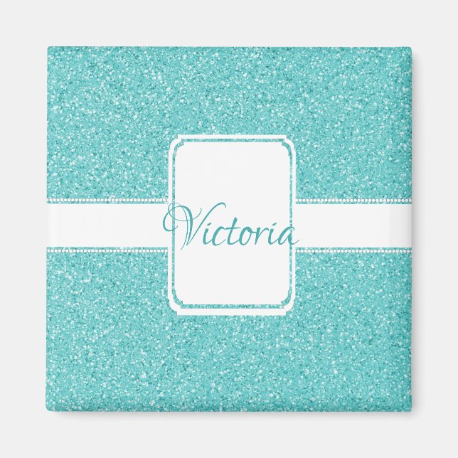 Teal Glitter personalize Magnet (Framsidan)