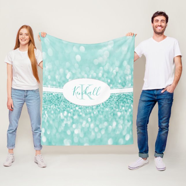 Teal Glitter personalize Throw Blanket Fleecefilt (På plats)