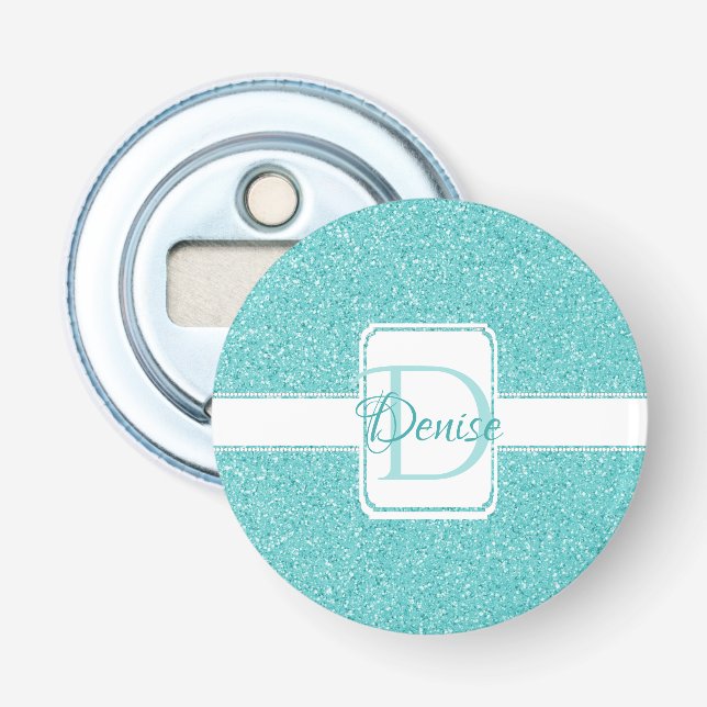 Teal Glitter Personalized Bottle Opener Flasköppnare (Framsidan)
