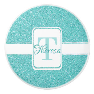 Teal Glitter Personlig Ceramic pull Knopp