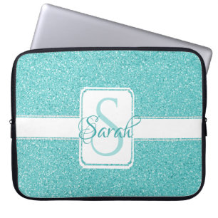 Teal Glitter Personlig Laptop sleeve