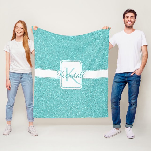 Teal Glitter Personlig Throw Blanket Fleecefilt (På plats)