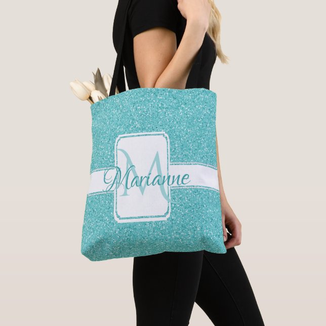 Teal Glitter Personlig Tote Bag Tygkasse (Närbild)