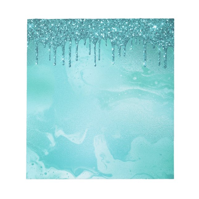 Teal Glitter Rain på lyxen Metall Marble Anteckningsblock (Framsida)