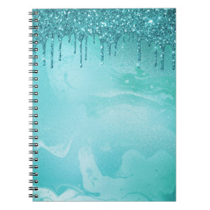 Teal Glitter Rain på lyxen Metall Marble Anteckningsbok
