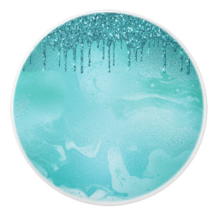 Teal Glitter Rain på lyxen Metall Marble Knopp