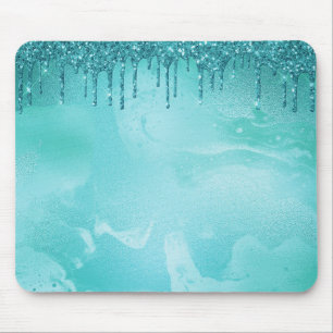 Teal Glitter Rain på lyxen Metall Marble Musmatta