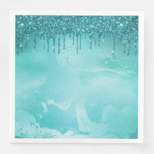 Teal Glitter Rain på lyxen Metall Marble Pappersservett