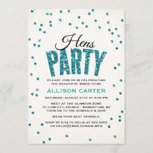 Teal Glitter Se Confetti Hens Party Inbjudningar