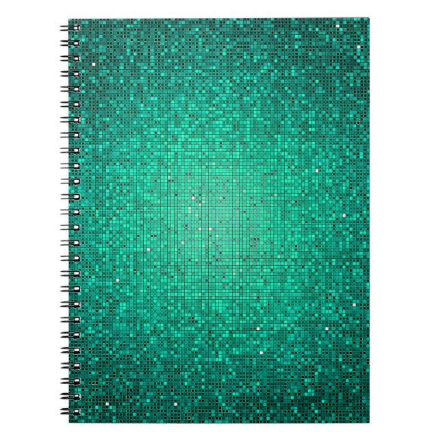 Teal Glitter Sequin Disco Glitz Spiral bärbar dato Anteckningsbok (Framsidan)
