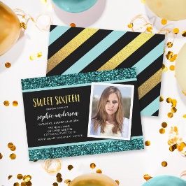 Teal Glitter Sweet 16 Fotofödelsedagsinbjudan Inbjudningar