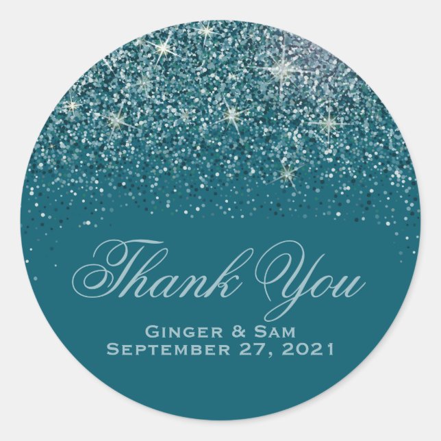 Teal Glitter Tack Stickers Runt Klistermärke (Framsida)