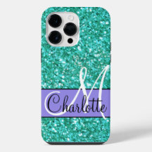 Teal glittrande glittermonogrammerad Case-Mate