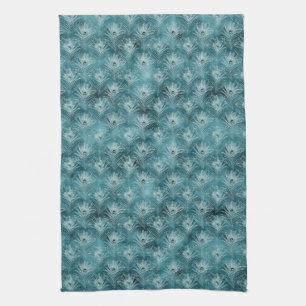 Teal Glitzy Glam Peacock Feathers Kökshandduk