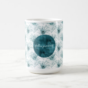 Teal Glitzy Peacock Feathers Kaffemugg