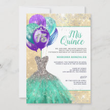 Teal Gnistra Dress Silver Glitter Mis Quinceañera