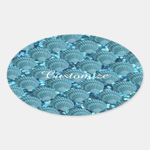 Teal Gnistra Seashell Stickers Ovalt Klistermärke