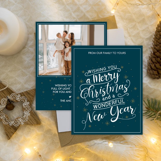 Teal God jul nyårs fotokort för Helgdag (Teal Merry Christmas New Year Photo Holiday Card)