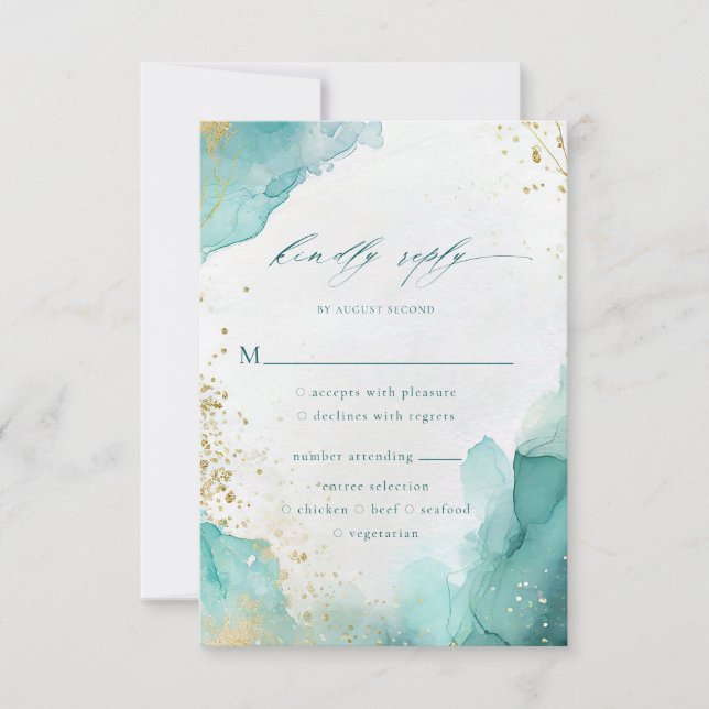 Teal Gold Abstract Beach Wedding Meal Options OSA Kort (Framsida)