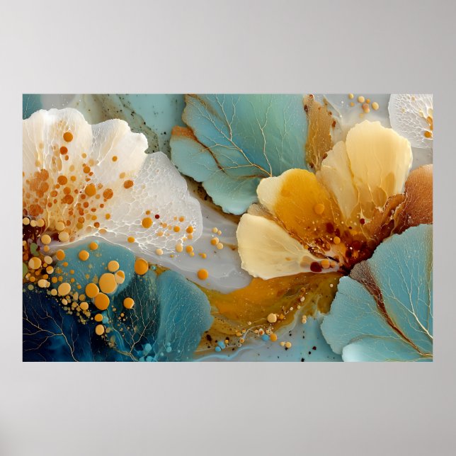 Teal Gold Fluid Art Abstract Poster (Framsidan)