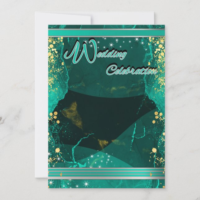Teal & Gold Marble Flat Card Inbjudningar (Framsida)