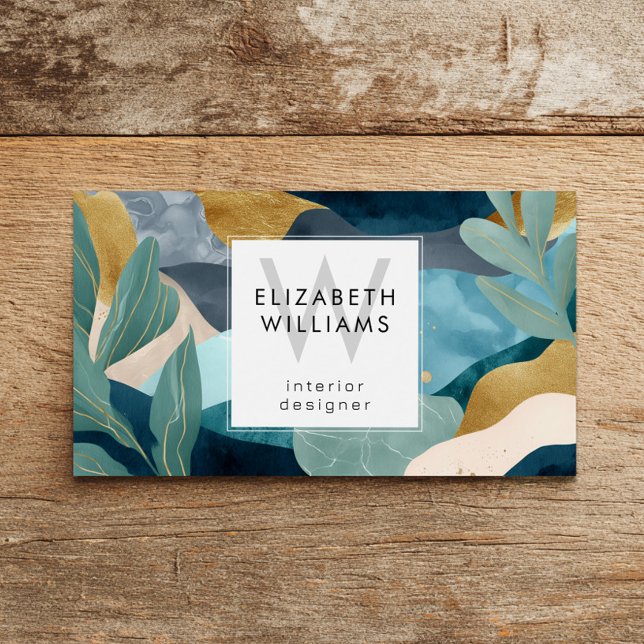 Teal Gold Modern Abstract Monogram Business Cards Visitkort (Skapare uppladdad)
