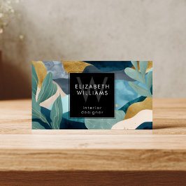 Teal Gold Modern Abstract Monogram Business Cards Visitkort