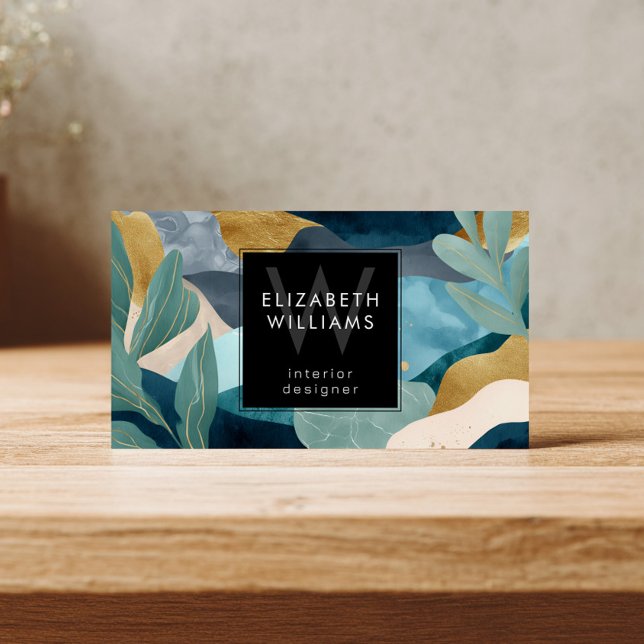Teal Gold Modern Abstract Monogram Business Cards Visitkort (Skapare uppladdad)