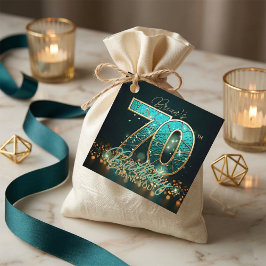Teal Gold Mosaic 70th Birthday Thank You Gåvor Etiketter