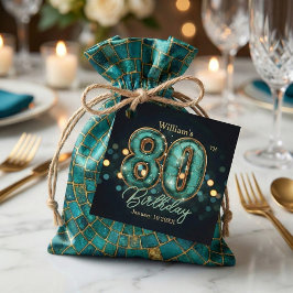 Teal Gold Mosaic 80th Birthday Party Black Bokeh Gåvor Etiketter