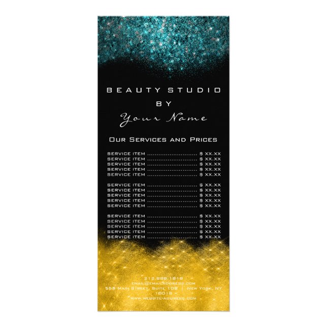 Teal GoldPrice List Lash Beauty Makeup Hairdress Reklamkort (Baksidan)
