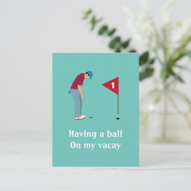 Teal Golfer Pining Vykort (Stående Fram)
