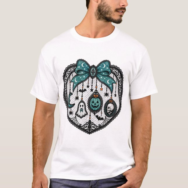 Teal gotisk spetsbåge Halloween T-shirt (Framsida)