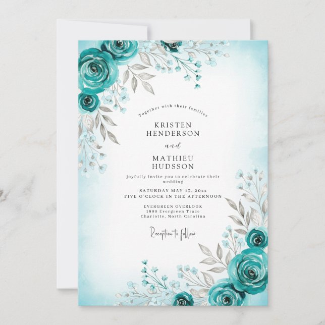 Teal Graceful Winter Wedding Inbjudningar (Framsida)