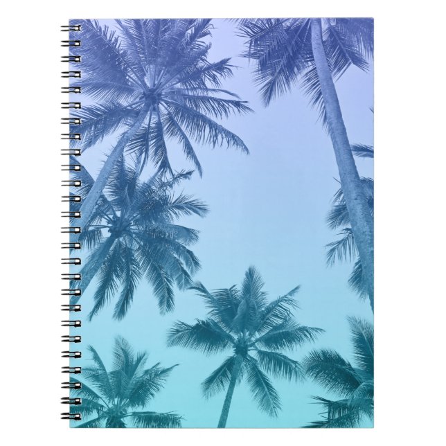 Teal Gradient Beach för Tropical Handflatan Anteckningsbok (Framsidan)