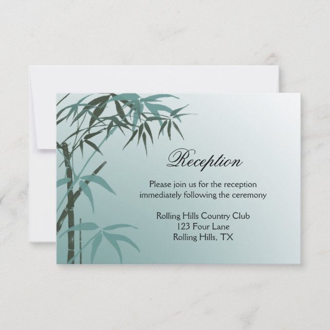 Teal Gradient Natural Bamboo Wedding Reception Inbjudningar (Framsida)