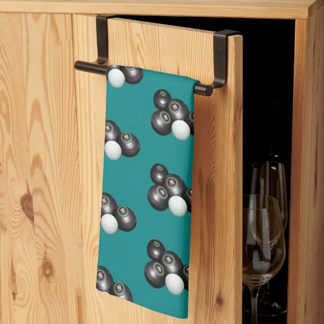 Teal Gräsmatta Bowls, Dish Towel Kökshandduk (Thirds Fold)