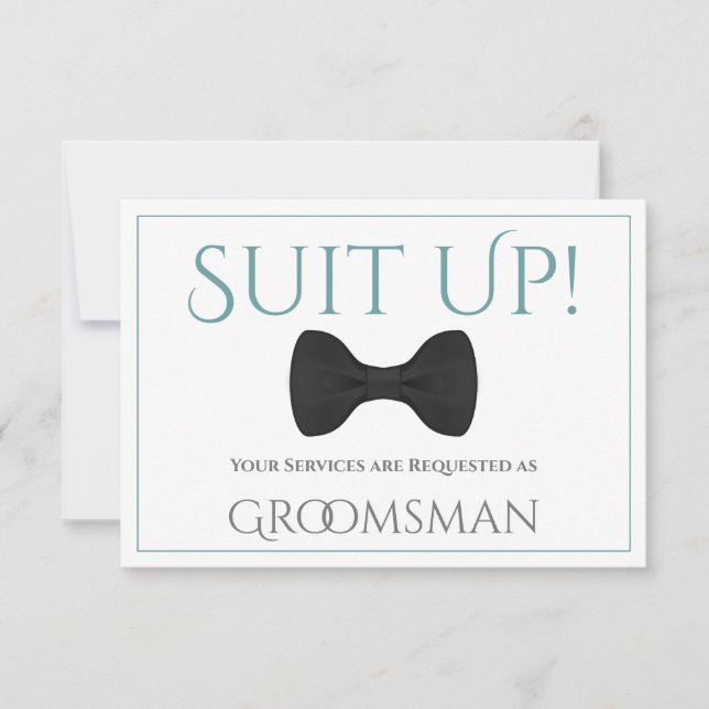 Teal & Grått be min Groomsman Roligt Bow Tie Kort (Framsida)