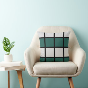 Teal Grått Black Checkered Mönster Kudde