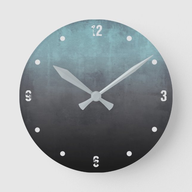 Teal Grått Black Modern Rustic omber-Abstrakt Rund Klocka (Framsida)