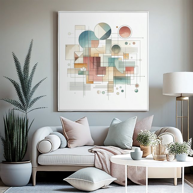 Teal Grått Blue Beige Rust Red Abstrakt Art Mönste Canvastryck (Skapare uppladdad)