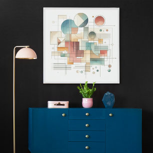 Teal Grått Blue Beige Rust Red Abstrakt Art Mönste Poster