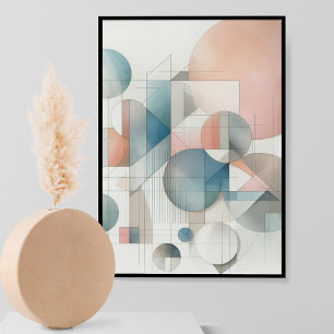 Teal Grått Blue Beige Rust Red Abstrakt Art Mönste Poster