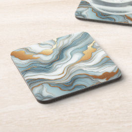 Teal Grått Blue Guld Marble Art Mönster Underlägg