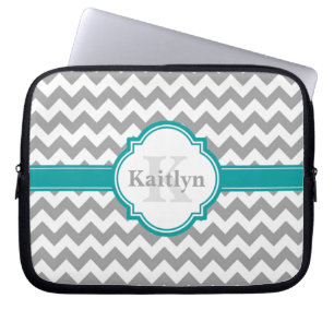 Teal Grått Chevron Mönster & Moroccan Quatrefoil Laptop Fodral
